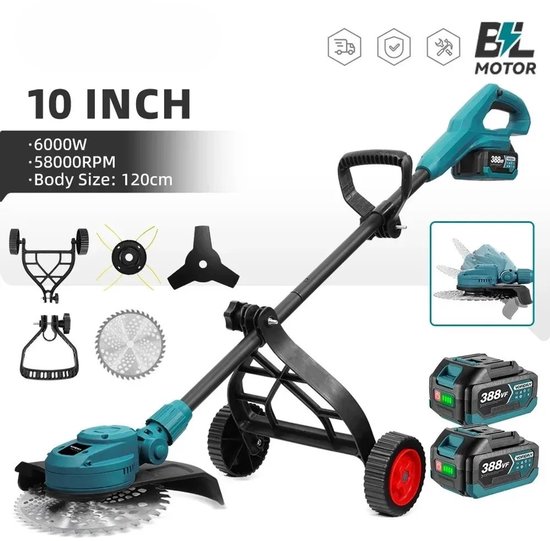QUESTYR - Grastrimmer - Elektrisch - 18V - 6000W - 10 inch - 58.000 RPM - Opvouwbaar - Tuin Gereedschap - Zwart