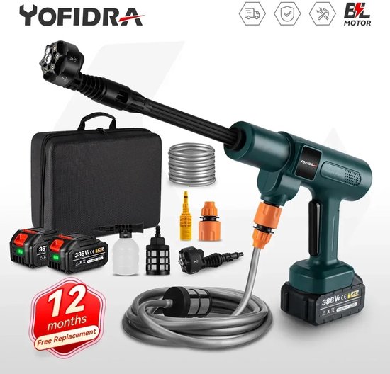 QuickShop Hogedrukreiniger met accu - Borstelloze Hogedrukreiniger - Pistool - Draadloze Oplaadbare Huishoudelijke - Tuin - Elektrisch Gereedschap Voor Makita 18V Batterij - 6 in 1 - 200bar - 18v accu van QuickShop