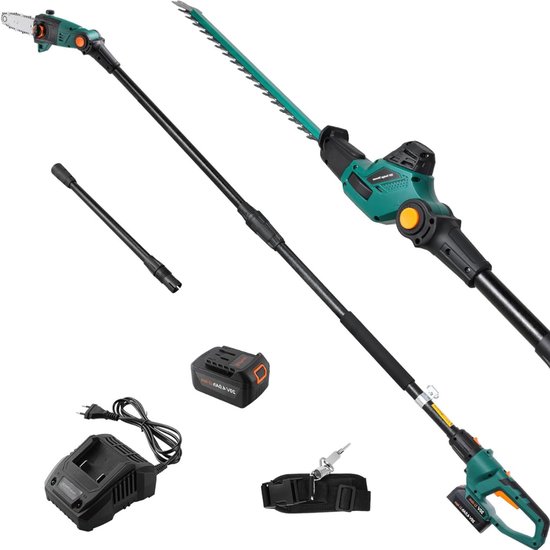 Quvo® Heggenschaar Telescopisch - Telescopische Snoeischaar – Werkhoogte meer dan 3 Meter - Mini Kettingzaag - Heggenschaar – Takkenschaar Voor Snoeien en Knippen - Takkenzaag - Elektrische Snoeizaag Met Accu - Groen - 16cm x 10cm x 300cm van Merkloos	