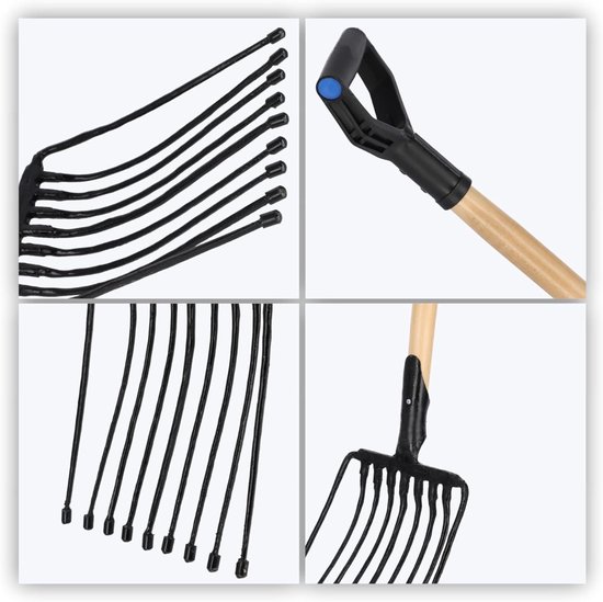 Quvo® Woelvork - Tuinwoeler - Spitvork Met D-Greep – Grondwoeler Met 10 tanden – Tuinklauw - Bodembewerking - Zwart - 133cm x 28cm x 17cm van Merkloos	