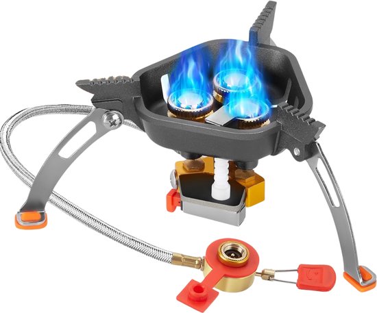 Quvo® Wokbrander - Kookbrander 7200 Watt - Wok Brander - Met Slang en Regelaar - Propaan/Gas - Voor Buiten – Camping Kooktoestel Wind Proof – Zwart -‎16 x16x 11cm; 510 g van Quvo®
