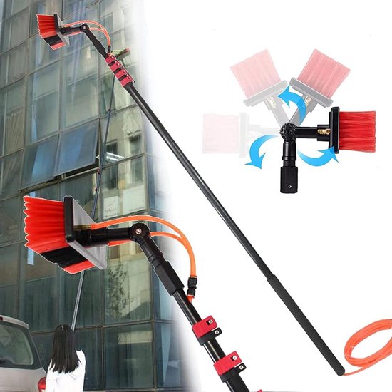 Raamreinigingsstaaf Telescoop - Uitschuifbare Borstel - Hoge Ramen Wassen - Met Watertoevoer - Tot 12 meter - Zilver