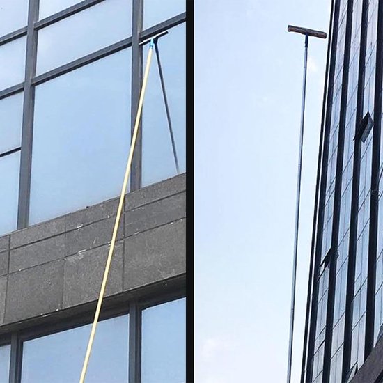 Raamreinigingsstang - Telescoopstok Schoonmaken - Hoge Ramen Wassen - Verstelbare Borstelkop - 12 meter - Zilver