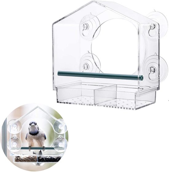 Raamvoederhuis voor vogels - vogelhuis - voederdispenser voor wilde vogels - acryl met zuignappen - vogelvoeding van Merkloos	