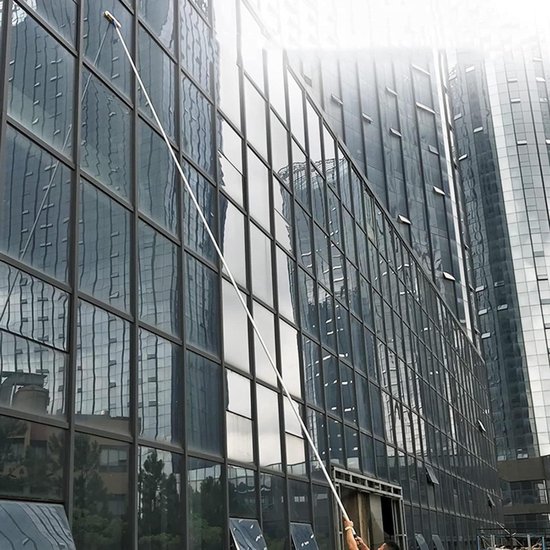 Raamwisser Lange Steel - Schoonmaakgereedschap Hoog - Ramen Zemen - Verstelbare Lengte - Tot 12 Meter - Aluminiumkleur