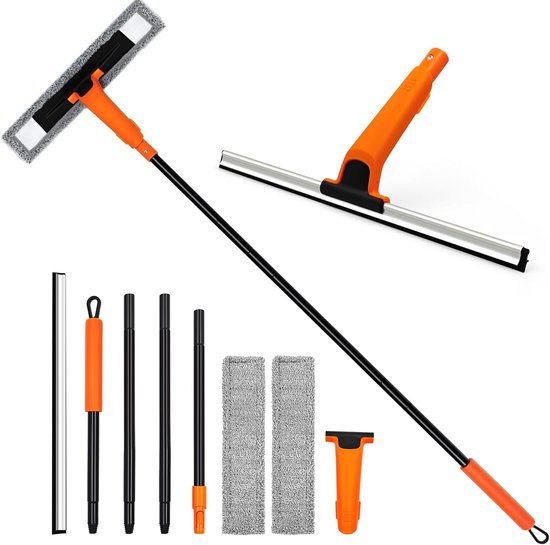 Raamwisser Lange Steel - Vloerwisser Glasreiniger - Hoge Ramen Schoonmaken - 2-in-1 Ontwerp - 152 cm Steel - Oranje