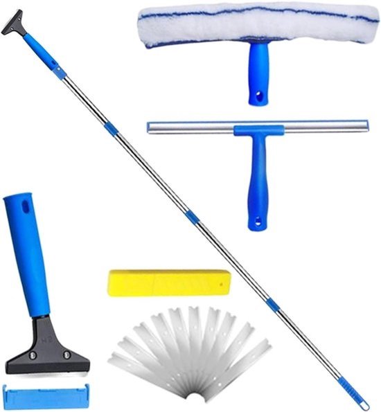 Raamwisser met telescoopsteel - Schoonmaakwisser voor glasbewassing - Streeploos ramen zemen - Draaibare schraperkop - Verstelbare lengte - Zwart
