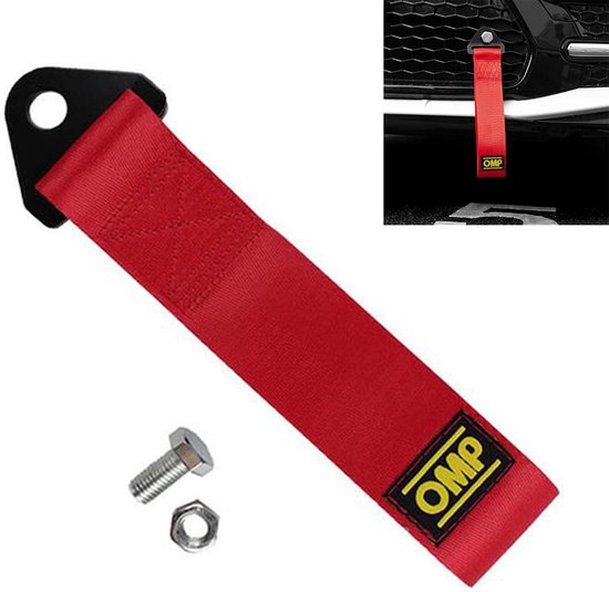 Racing auto aanhangertouw - racing-sleepriem - sleeplus - universeel - zeer sterk sleeptouw - nylon sleepkabel - multifunctionele tractietouw - 1 stuk - rood van Merkloos	
