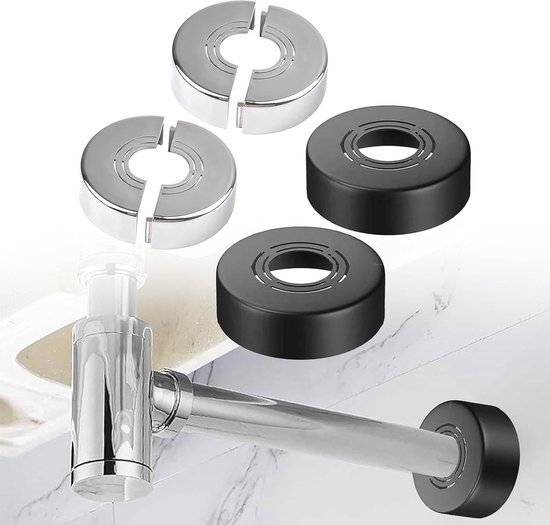 Radiatorbuis afdekking, muurpijp afdekking, zwarte rozet, douche kraan rozetten, slang afdekking - 4 stuks van Merkloos	