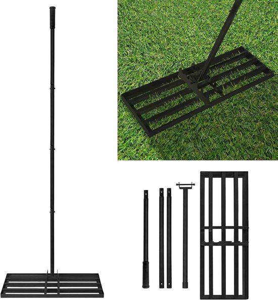Rakel van roestvrij staal, leveler gazonhark, golf, tuingras, levelingrake met antislip rubberen handgreep, instelbare lengte, levelingrake voor het verwijderen van zand, perfect gazon (25 x 75