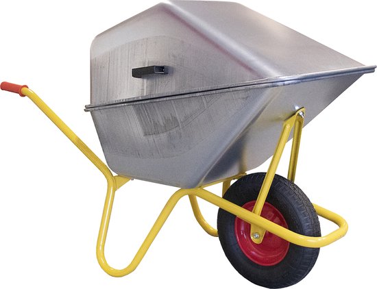 Ravendo betonkruiwagen BC 1100 met afsluitbare deksel - bouwkruiwagen - stalen bak - luchtband met stalen velg van Ravendo
