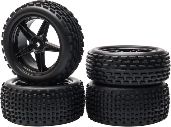 RC Auto 1/10 Schaal Off Road Voor- en Achterwielen met Zwarte Banden (Set van 4) van Merkloos	