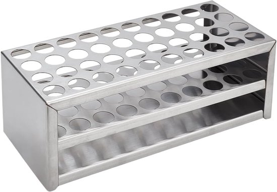 Reageerbuishouder met 3 verdiepingen, voor 40 reageerbuisjes, roestvrij staal, buishouder, laboratoriumbenodigdheden, rechthoekige reageerbuisstandaard, gaten 18 mm, voor