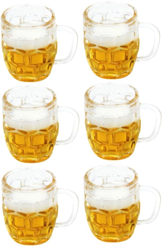 Realistische Mini Bier Mokken Modellen - 6 stks Miniatuur Bier Cups - Foto Rekwisieten voor Decoratieve Miniatuur Mokken van TOYANDONA