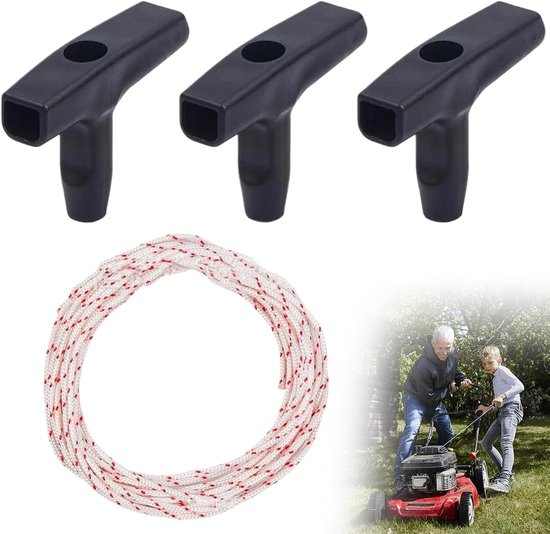 Recoil Starter Touw, 10 Meter 3mm Trekkoord met 3 Starter Handvatten voor Grasmaaier van Jalano