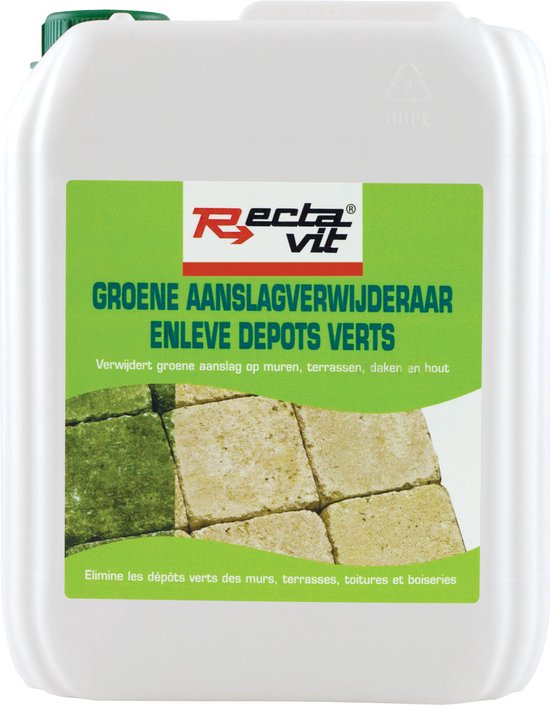 Rectavit Groene Aanslagverwijderaar – Verwijdert Algen, Mos & Korstmos – Gebruiksklaar – Voor Terras, Gevel & Hout - 5l