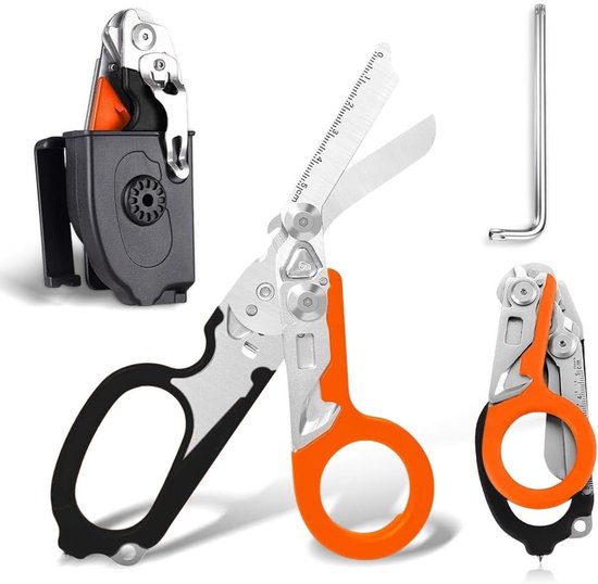 Reddingsschaar - 6-in-1 multitool - traumaschaar - reddingsdienst met moersleutel en schede - opvouwbare noodschaar voor professioneel gebruik bij reddingsdienst of dagelijkse taken - oranje - multifunctioneel reddingsgereedschap van Leatherman
