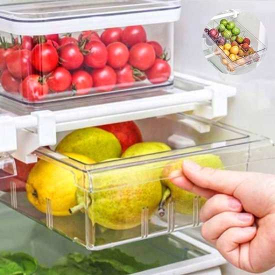 Refrigerator Drawer Organiser - Extendable met Handle - Fridge Holder - Opslag Box - Duidelijke Voedsel Container - Drank - Huishoudelijke Organiser van Pukkr