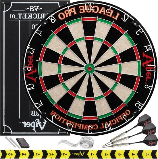 Regulation Varkenshaar Steel Tip Dartbord Starterset - Hoogwaardige Sisal - Roterende Cijferring - Krijt Cricket Scorebord van Abbey Darts