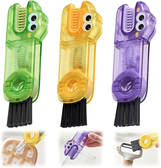 Reinigingsborstel, 3 stuks, 3-in-1 bekerdeksel, reinigingsborstel, flessenborstel, hangende flessenborstel, U-vormige multifunctionele borstels voor babyflessen, bekers