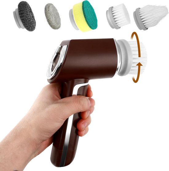 Reinigingsborstel, 5-in-1, IPx7 waterdicht, met 5 borstelkoppen, 2000 mAh accu, Horsepower Scrubber voor badkamer, keuken, gootsteen, auto, voegenreiniging