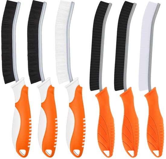 Reinigingsborstel, harde haren, hoekreinigingsborstel, multifunctionele voegenborstel voor badkamer, reinigingsgereedschap voor huishouden, keuken, toilet, tegelvloeren, voegmortel (6, oranje)
