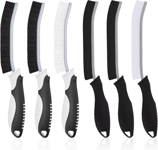 Reinigingsborstel, harde haren, hoekreinigingsborstel, multifunctionele voegenborstel voor badkamer, reinigingsgereedschap voor huishouden, keuken, toilet, tegelvloeren, voegmortel (6, zwart)