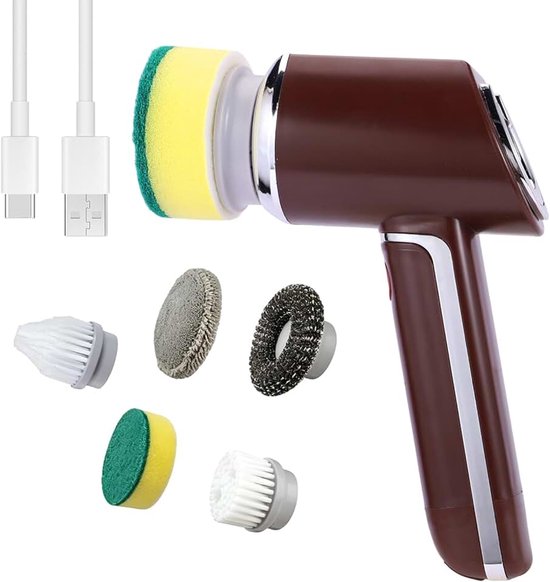 Reinigingsborstel, roterend, spin scrubber met 5 borstelkoppen, 2000 mAh, multifunctionele borstel voor badkamer, keuken, tegels, voegen, autoreparatiereiniger, hoog vermogen