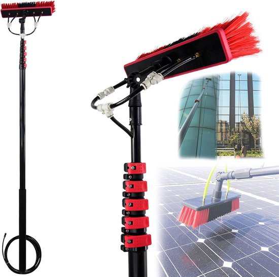 Reinigingsborstel Telescoopsteel - Raamwisser Set - Ramen Schoonmaken - Waterdoorvoer Functie - 5.4 Meter - Aluminium
