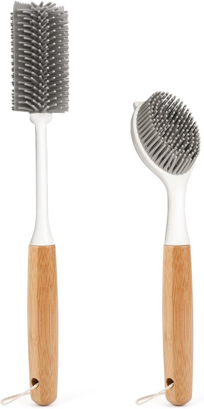 Reinigingsborstelset, 2 stuks afwasborstels duurzame bamboeborstelset met afwasborstel panborstel wasborstel voor keuken wassen vloer schrobber borstel afwasborstel, badkamerborstel