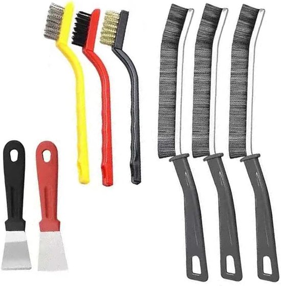Reinigingsset, 8-delig, met kolomborstels, draadborstels, nylon borstel en spatels voor keuken en badkamer, multifunctionele voegenborstel, reinigingsborstel, huishouden, toilet