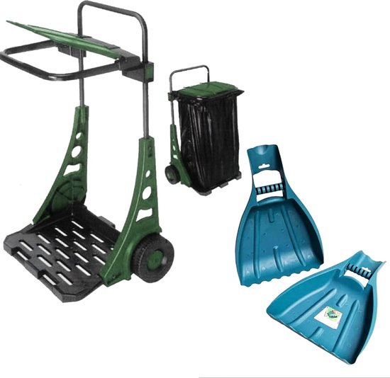 Reinigingsset Tuin - Bladschep en handschoenen - Tuinafval Verzamelen - Met handige wielen - 90x53x38 cm - Groen van Merkloos	