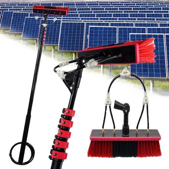 Reinigingsset Zonnepanelen - Telescoopborstel Raamwisser - Hoge Oppervlaktes Reinigen - Verstelbare Lengte 6-11m - 6 tot 11 Meter - Grijs
