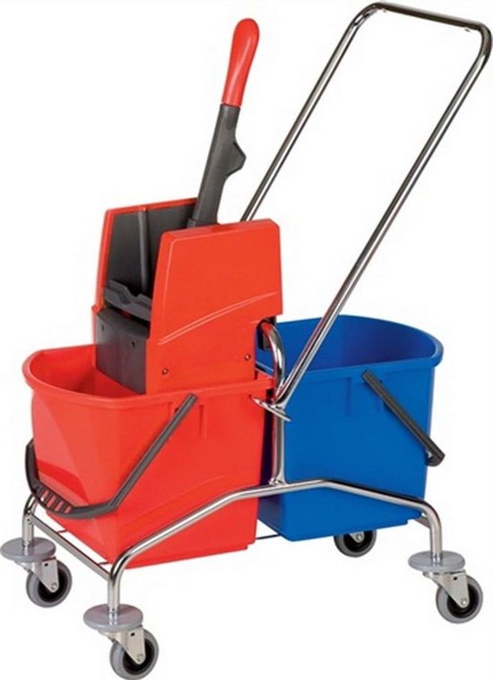 Reinigingswagen - Dweilwagen - Vloeren Reinigen - Twee Emmer Systeem - 17 Liter Emmer - Rood/Blauw van Merkloos	