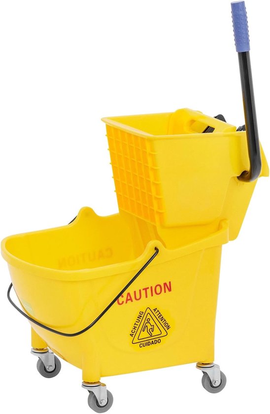 Reinigingswagen met pers - Dweilwagen met emmer - Vloeren reinigen - Grote capaciteit 24L - Dweilkop tot 130mm - Signaalgeel van Merkloos	