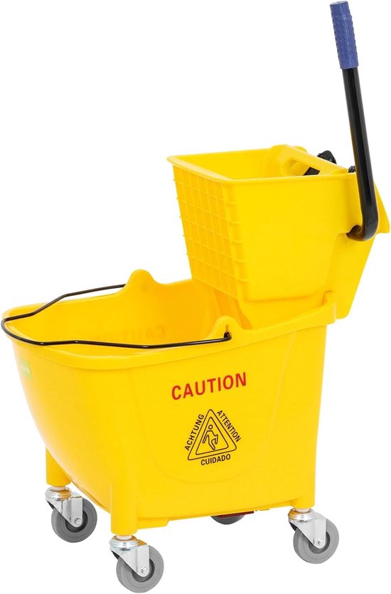 Reinigingswagen met pers - Schoonmaakwagen dweilwagen - Gladde oppervlakken reinigen - 32 liter capaciteit - Dweilkop tot 130 mm - Geel van Merkloos	