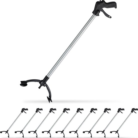 Relaxdays 10x grijper - afvalgrijper - grijpstok - grijphulp - grijparm 88 cm - aluminium van Relaxdays