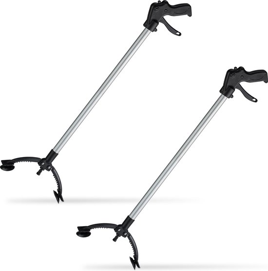Relaxdays 2x grijper - afvalgrijper - grijpstok - grijphulp - grijparm - 88 cm - aluminium van Relaxdays