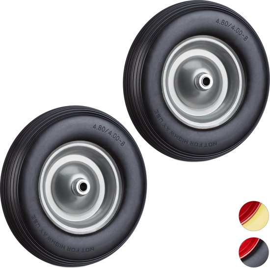 Relaxdays 2x kruiwagenwiel rubber - bolderwagenwiel + as - antilekband stalen velg - zwart van Relaxdays