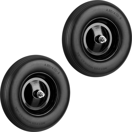 Relaxdays 2x kruiwagenwiel rubber - bolderwagenwiel met as - antilekband stalen velg zwart van Relaxdays
