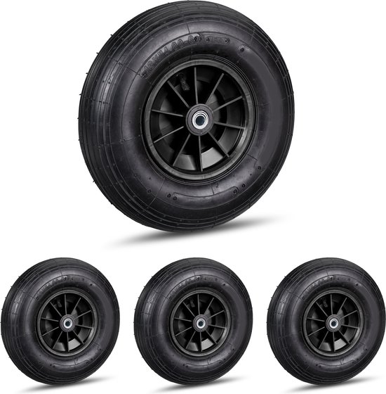 Relaxdays 4x kruiwagenwiel 4.00-6 - reservewiel kruiwagen - zwarte luchtband van Relaxdays