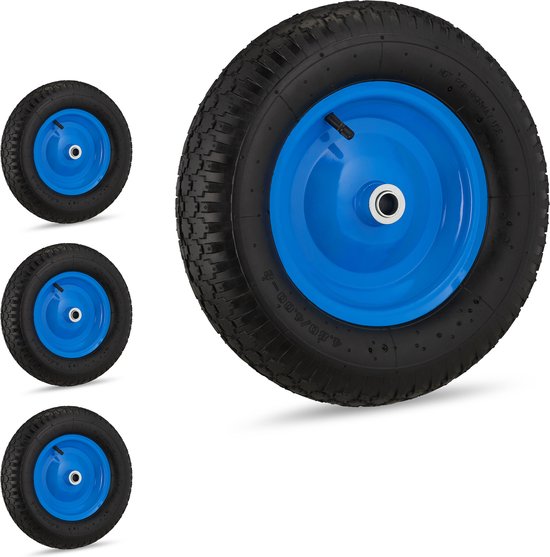 Relaxdays 4x kruiwagenwiel 4.80 4.00-8 - luchtband - kruiwagenband - wiel - zwart-blauw van Relaxdays