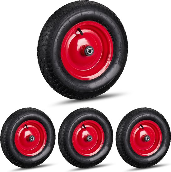 Relaxdays 4x kruiwagenwiel 4.80 4.00-8 - reserve wiel kruiwagen - luchtband - adapters van Relaxdays