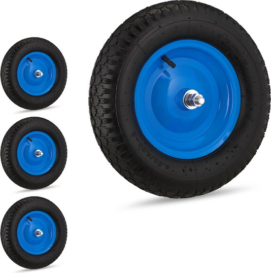 Relaxdays 4x kruiwagenwiel 4.80 4.00-8 - reservewiel - luchtband - kruiwagenband met as van Relaxdays