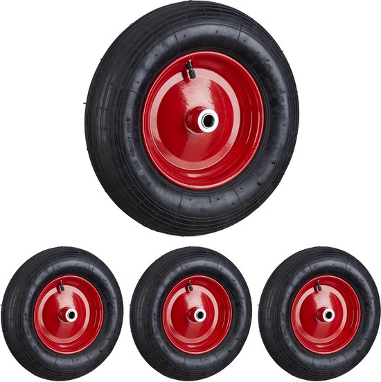 Relaxdays 4x Kruiwagenwiel 4,80 4.00-8 - reservewiel luchtband - stalen velg - rubber van Relaxdays