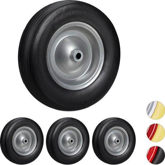 Relaxdays 4x kruiwagenwiel 4.80 4.00-8 - reservewiel - rubberband - steekwagenwiel - zwart van Relaxdays
