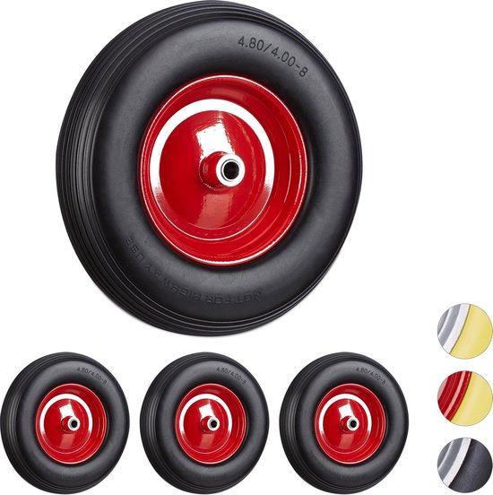 Relaxdays 4x kruiwagenwiel 4.80 4.00-8 - reservewiel - rubberband - steekwagenwiel van Relaxdays
