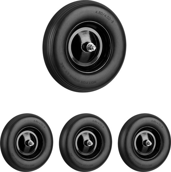 Relaxdays 4x kruiwagenwiel rubber - bolderwagenwiel met as - antilekband stalen velg zwart van Relaxdays