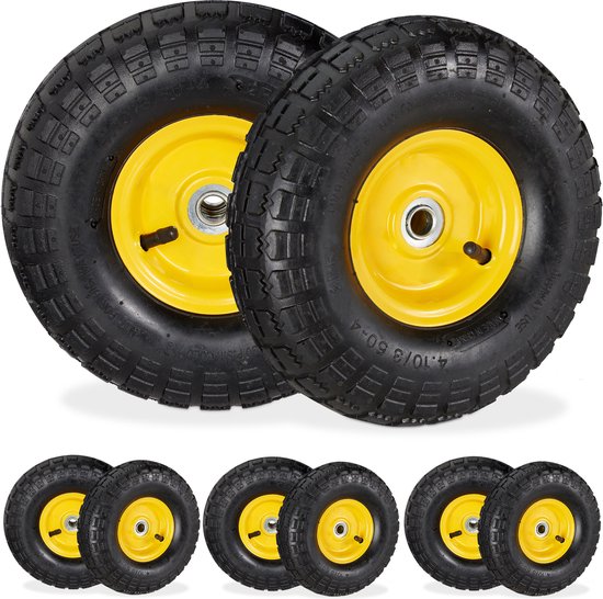 Relaxdays 8x steekwagenwiel 4.1/3.5-4 - reservewiel - bolderkarwiel - gele stalen velg van Relaxdays