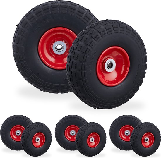 Relaxdays 8x steekwagenwiel - 4.1/3.5-4 - rubber - bolderkarwiel - antilek - zwart/rood van Relaxdays